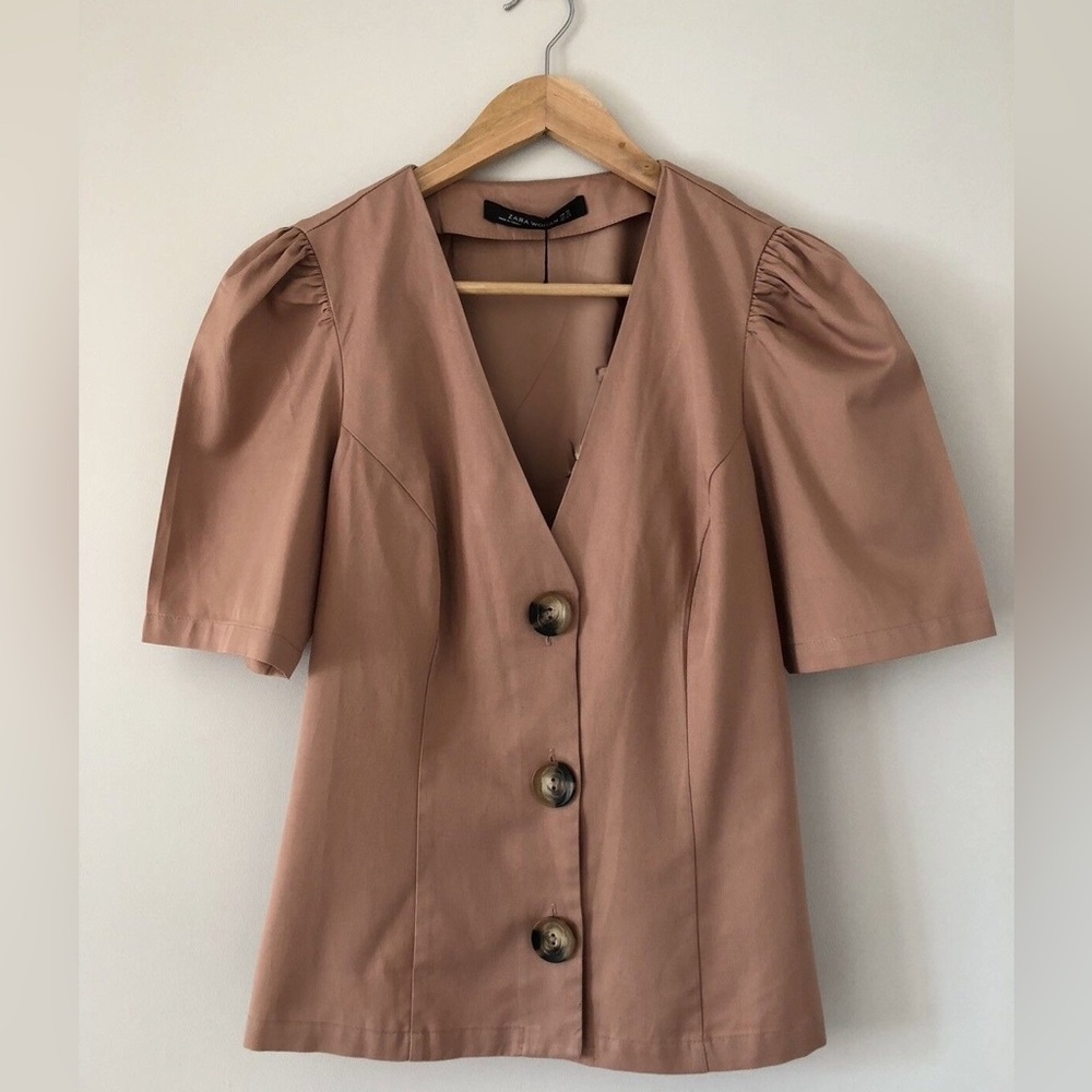 Zara Puff Sleeve Button Down Top sz XS - like new